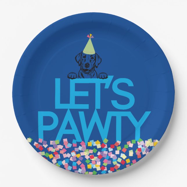 "Lass's PAWTY" Labrador Party Blue Paper Teller (Vorderseite)