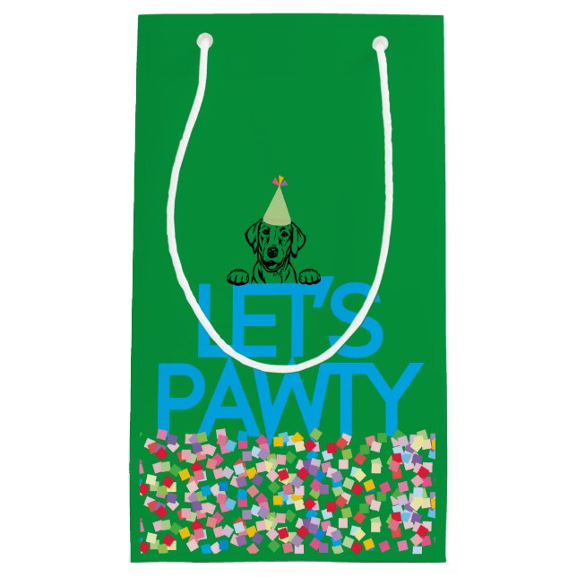 "Lass's PAWTY" Labrador Party Green Gift Bag Kleine Geschenktüte (Vorderseite)