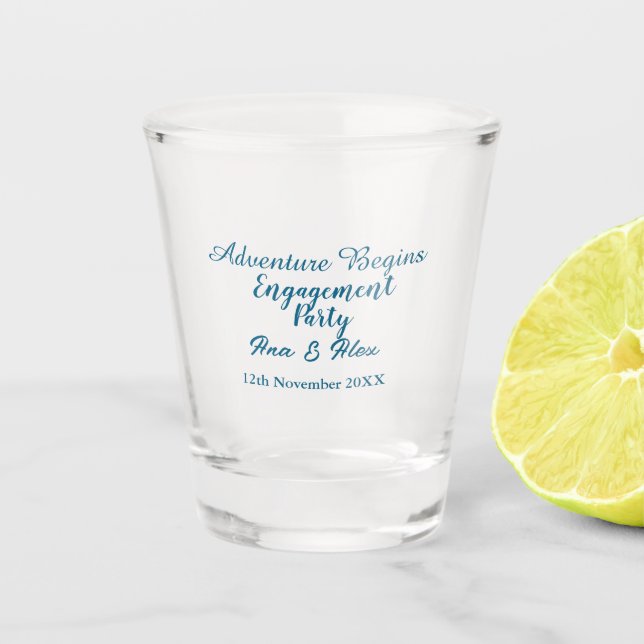 Lasst das Abenteuer beginnen Verlobungsfeier Name  Schnapsglas (Vorderseite)