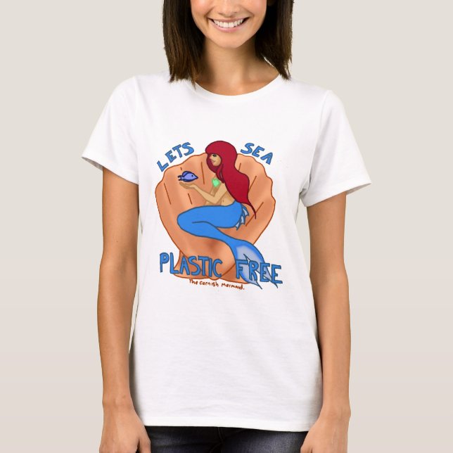 Lässt den freien Seeplastik! Blaue Meerjungfrau T-Shirt (Vorderseite)