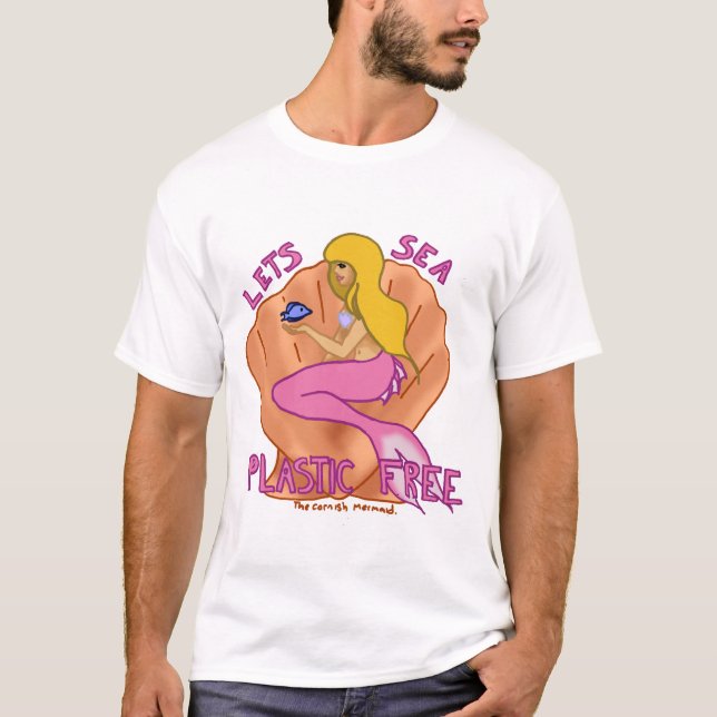 Lässt den freien Seeplastik! Rosa Meerjungfrau T-Shirt (Vorderseite)