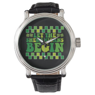 Lasst den Schabernack beginnen Irisch Groovy Retro Armbanduhr