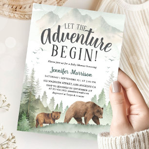 Lasst die Abenteuer beginnen Baby Shower Woodland Einladung