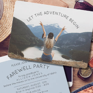 Lasst die Abenteuer beginnen Foto-Abschiedsparty Einladung