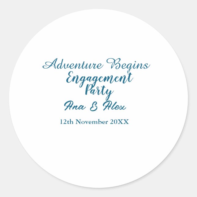 Lasst die Abenteuer beginnen Verlobungsfeier Name  Runder Aufkleber (Vorderseite)