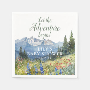 Lasst die Abenteuer-Berg-Blumen-Baby-Party beginne Serviette