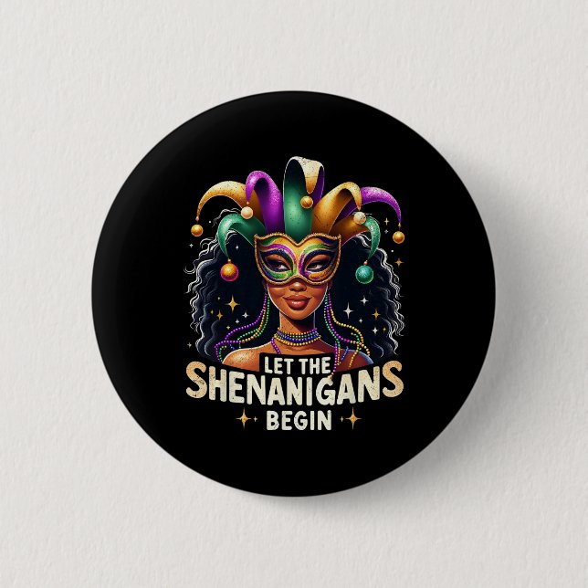 Lasst die Frauen und Mädchen den Mardi Gras H begi Button (Vorderseite)
