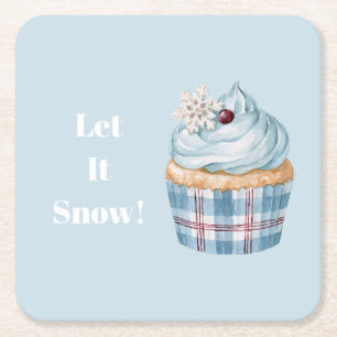 Lasst es schneien Blaue Cupcake-Schneeflocke Weihn Rechteckiger Pappuntersetzer