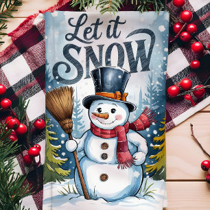 Lasst es schneien Schneemann Weihnachten Geschirrtuch