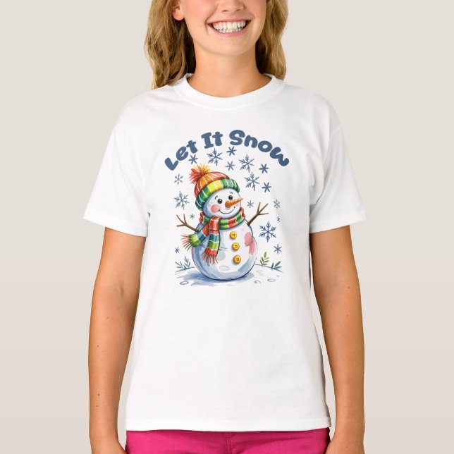 Lasst es schneien Schneemann Winter  T-Shirt (Vorderseite)