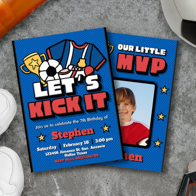 Lasst es uns kippen - Fußball Fußball mit Foto Einladung (Let's Kick It - Football Soccer with Photo Picture Invitation)