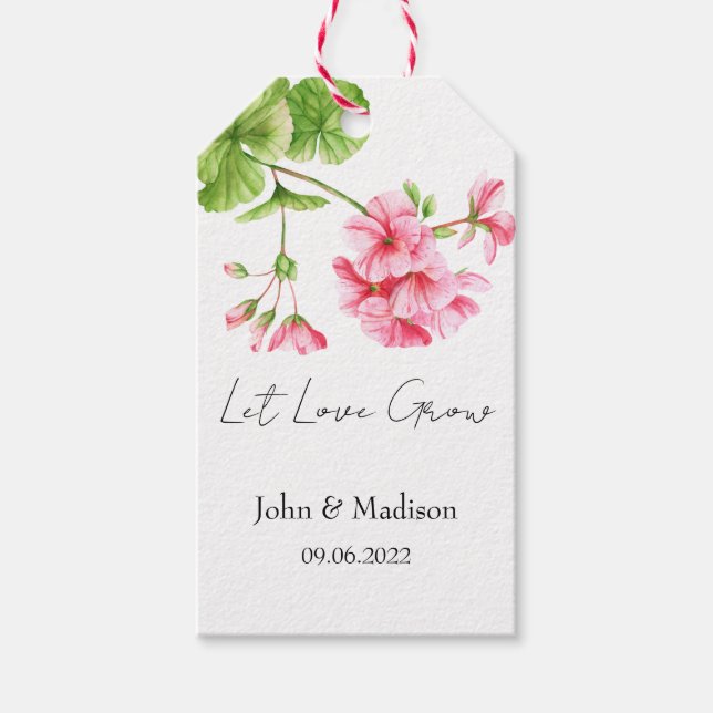 Lasst Liebe wachsen Geranium-Samenpackung Hochzeit Geschenkanhänger (Vorderseite)
