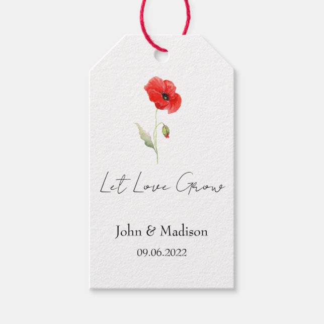 Lasst Liebe wachsen Mohnsamen-Päckchen Hochzeit Geschenkanhänger (Vorderseite)