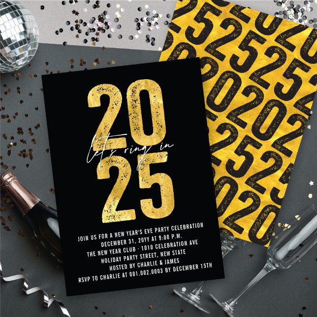 Lasst uns 2025 Feierabend feiern Einladung (Let's Ring In 2025 New Year Eve's Holiday Party Invitation @ fat_fa_tin)