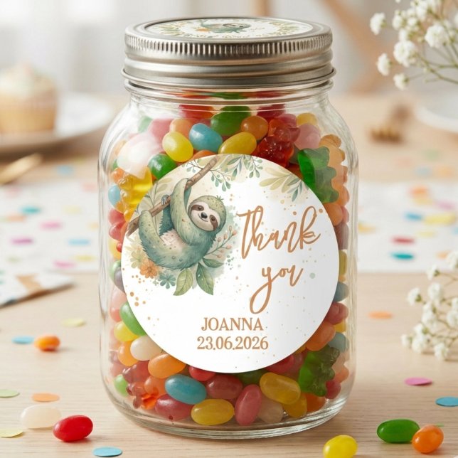 Lasst uns abhängen Faultier Kinder danke Geburtsta Runder Aufkleber (Von Creator hochgeladen)