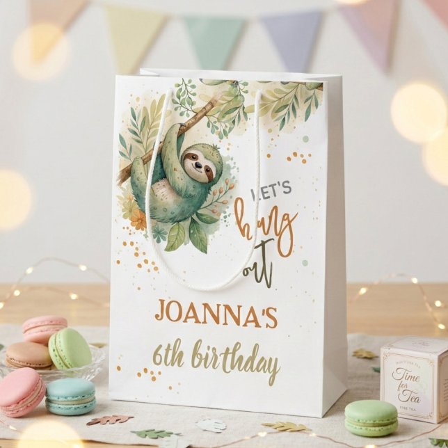 Lasst uns abhängen, Faultier-Kinder-Geburtstag Mittlere Geschenktüte (Von Creator hochgeladen)