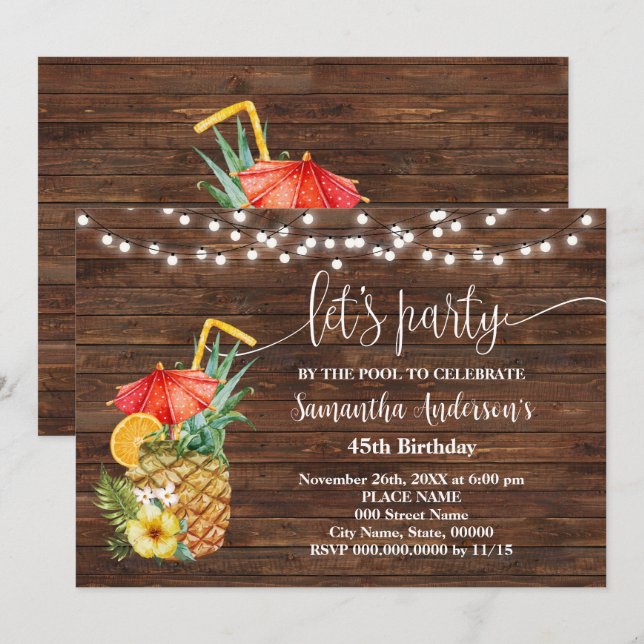 Lasst uns am Geburtstag der Poolerwachsenen Party  Einladung (Vorne/Hinten)