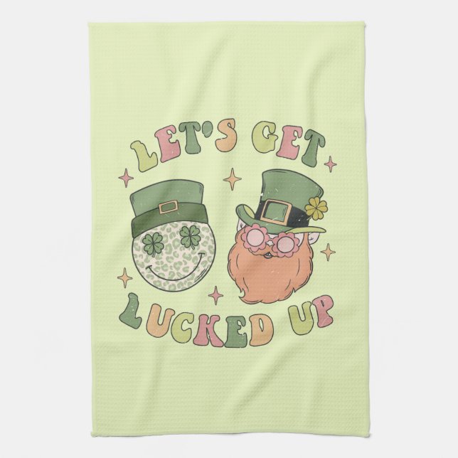 Lasst uns auflucken - Funny Leprechaun Clover Geschirrtuch (Vertikal)