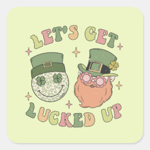 Lasst uns auflucken - Funny Leprechaun Clover Quadratischer Aufkleber
