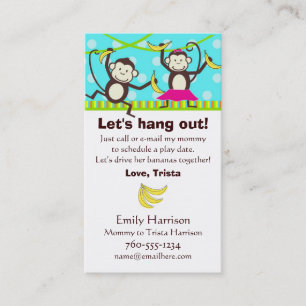 Lasst uns ausgehen, Monkey Play Date Cards Telefonnummerkarte