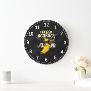 Lasst uns Bananen Retro Baseball Banane Lustig wer Große Wanduhr