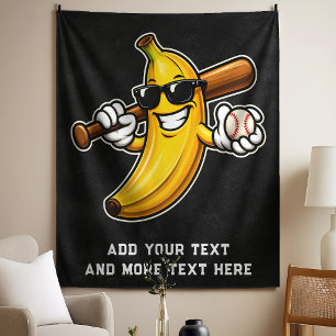 Lasst uns Bananen Retro Baseball Banane Lustig wer Wandteppich