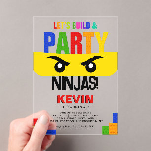 Lasst uns Bauen & Party Bausteine Ninja Geburtstag Acryleinladungen