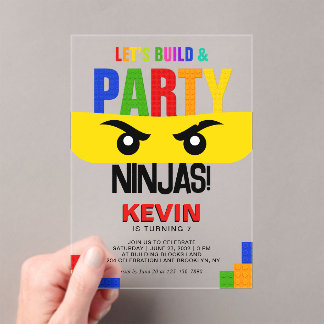 Lasst uns Bauen & Party Bausteine Ninja Geburtstag Acryleinladungen