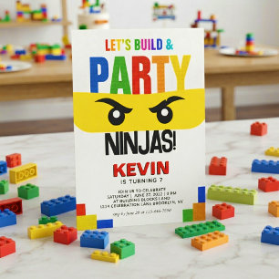 Lasst uns Bauen & Party Bausteine Ninja Geburtstag Einladung