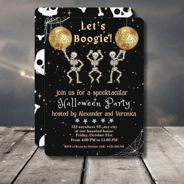 Lasst uns Boogie! Black and Gold Disco Halloween-P Einladung (Von Creator hochgeladen)