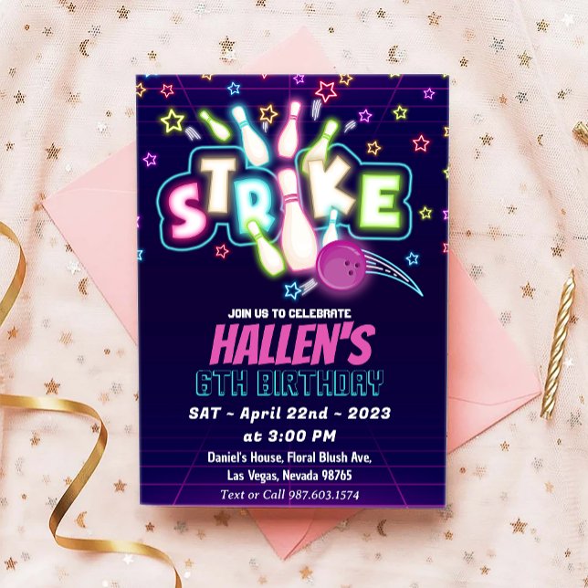 Lasst uns Bowling Geburtstagspartei treffen Einladung (Von Creator hochgeladen)