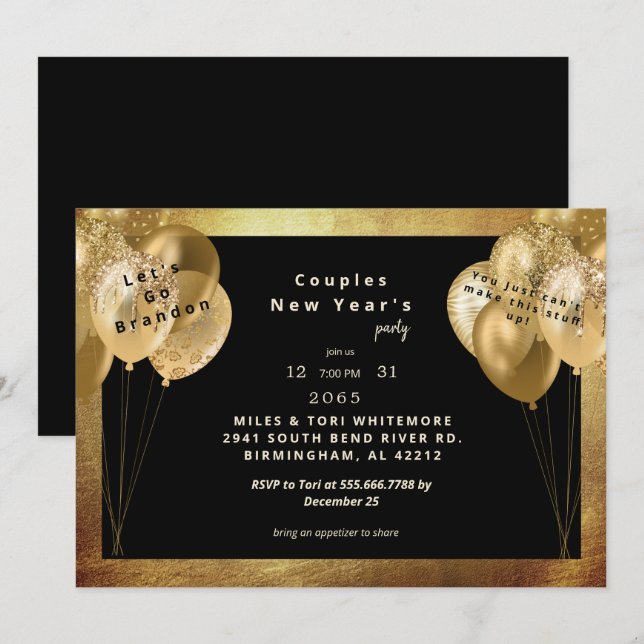 Lasst uns Brandon Funny Silvester Party Einladung  (Vorne/Hinten)