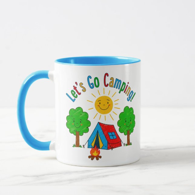 Lasst uns Camping Kids Zeichnungsdesign Tasse (Links)