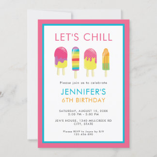 Lasst uns Chill Popsicle Party Geburtstag farbenfr Einladung