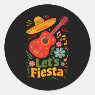 Lasst uns cinco de mayo Gitarre mexikanische Vibes Runder Aufkleber
