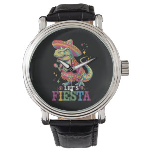 Lasst uns Cinco De Mayo T-Rex-Dinosaurier-Fest fei Armbanduhr