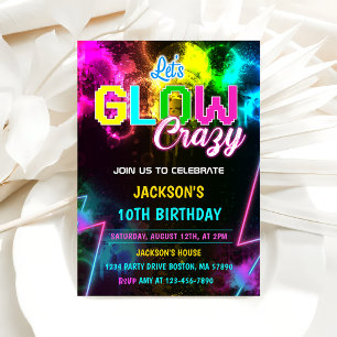 Lasst uns Crazy Neon farbenfrohe Geburtstagsparty Einladung