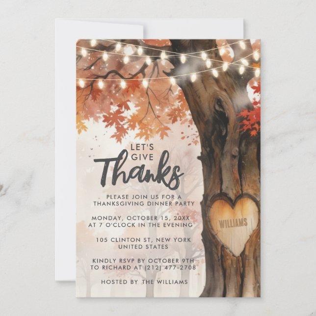 Lasst uns Danke Fall Theme Lighting Tree Dinner ge Einladung (Vorderseite)