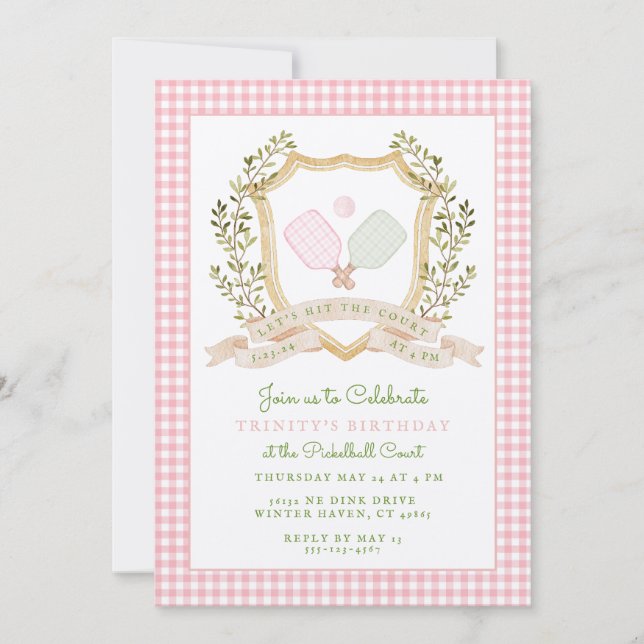 Lasst uns das Gericht treffen | Preppy Pickle Ball Einladung (Vorderseite)