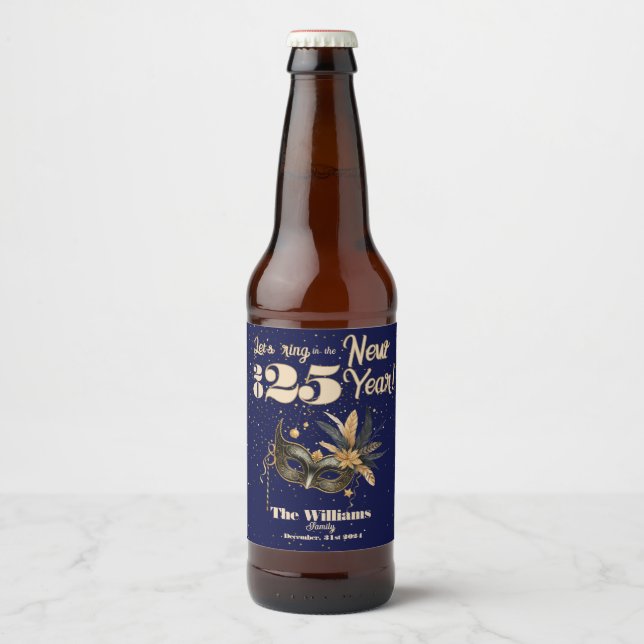 Lasst uns das neue Jahr Party glamourös blau kling Bierflaschenetikett (Vorderseite)