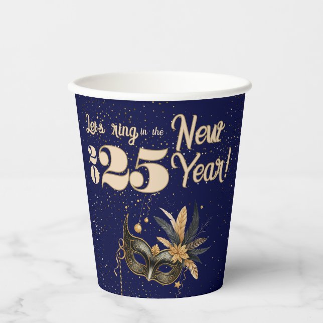 Lasst uns das neue Jahr Party glamourös blau kling Pappbecher (Vorderseite)
