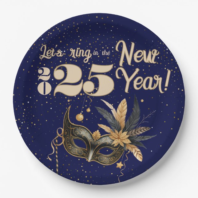 Lasst uns das neue Jahr Party glamourös blau kling Pappteller (Vorderseite)