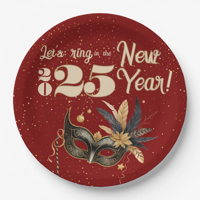 Lasst uns das neue Jahr Party glamourös rot klinge Pappteller (Vorderseite)