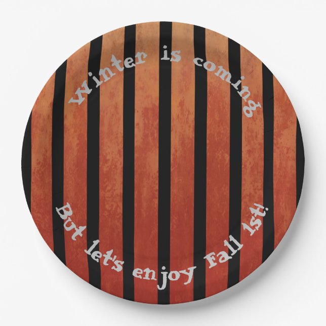 Lasst uns den Fall Black Orange Streifen genießen Pappteller (Vorderseite)