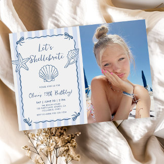 Lasst uns den Geburtstag mit Muscheln feiern Foto Einladung
