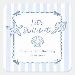 Lasst uns den Geburtstag mit Muscheln feiern  Quadratischer Aufkleber