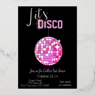 Lasst uns den Junggesellinnenabschied im Disco-Sti Folieneinladung