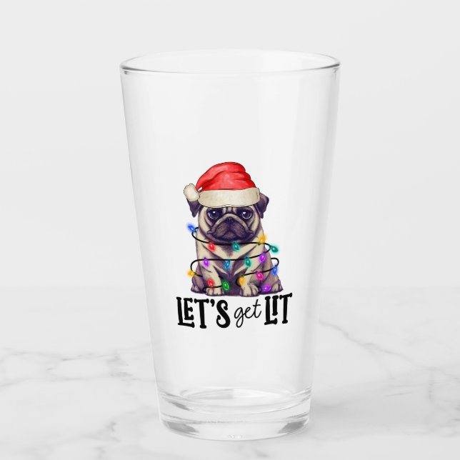 Lasst uns den Mops in den Weihnachtsbelägen einrei Glas (Vorderseite)