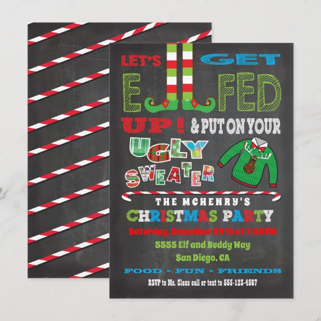 Lasst uns die Einladung von Chrismas Party Elf auf (Vorne/Hinten)
