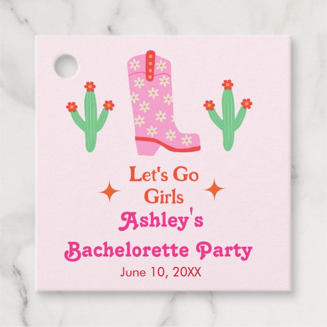 Lasst uns die Girls Pink Cowgirl Junggeselinnen-Ab Geschenkanhänger (Vorderseite)